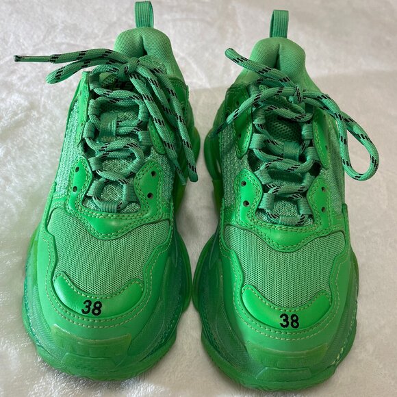 Balenciaga Neon Green Mesh and Leather Triple S Sneakers Size: EU 38-US 8 - Picture 2 of 16